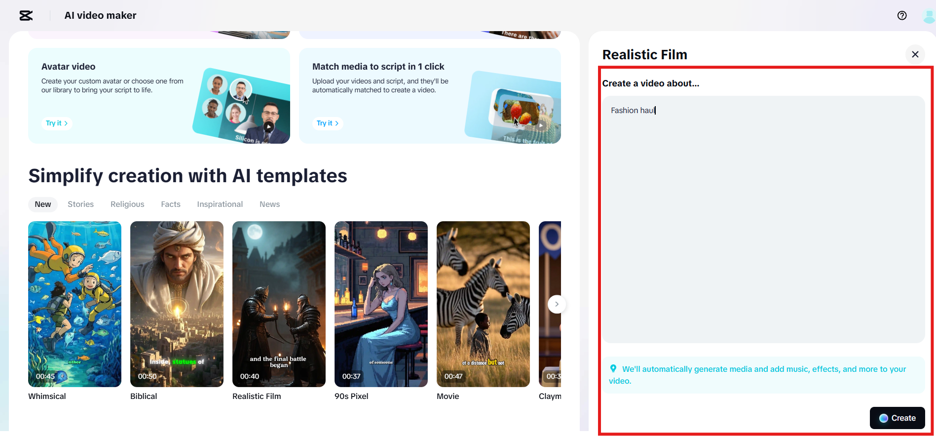 Input idea and generate