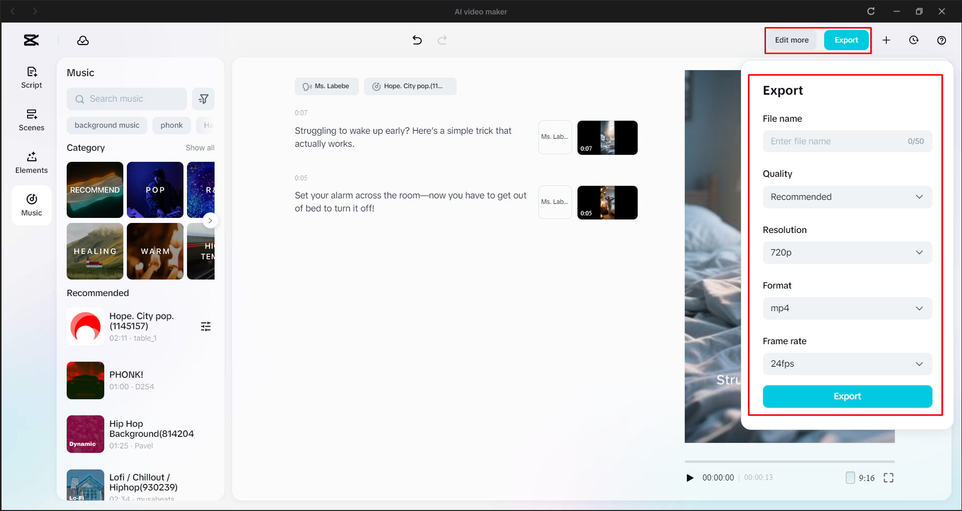 Exporting a video from the CapCut desktop video editor