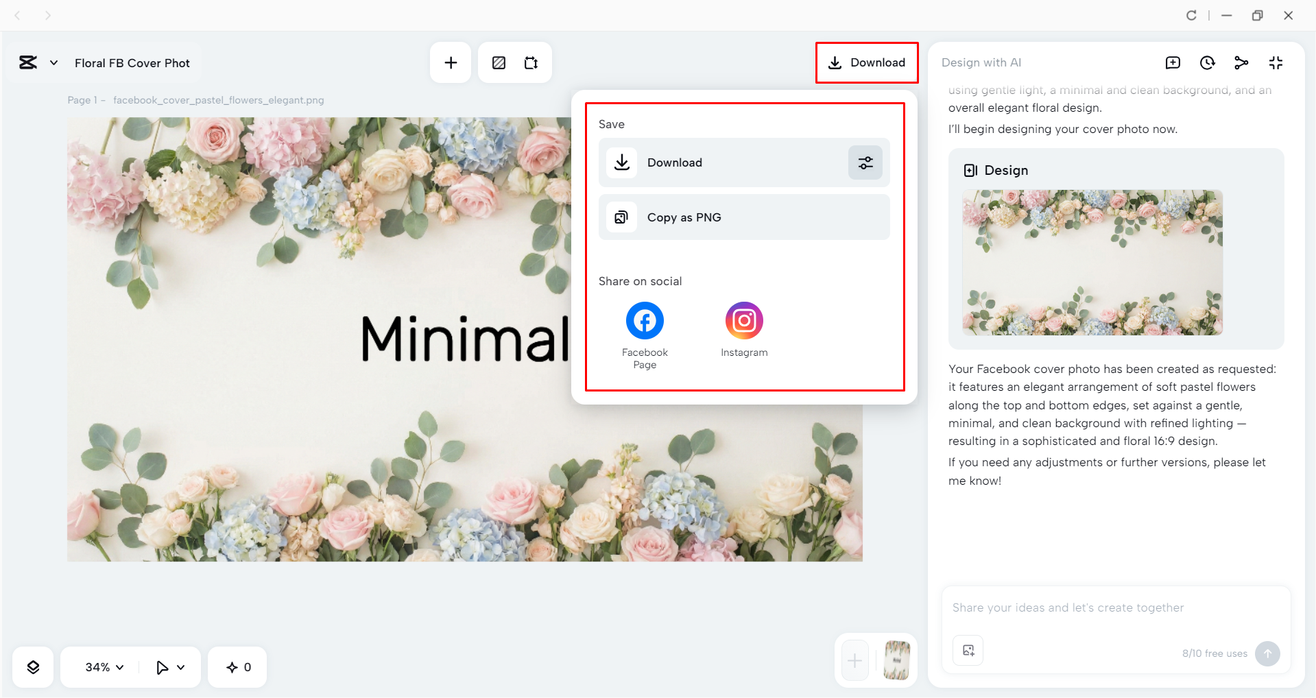 Downloading the cover photo from the CapCut desktop video editor