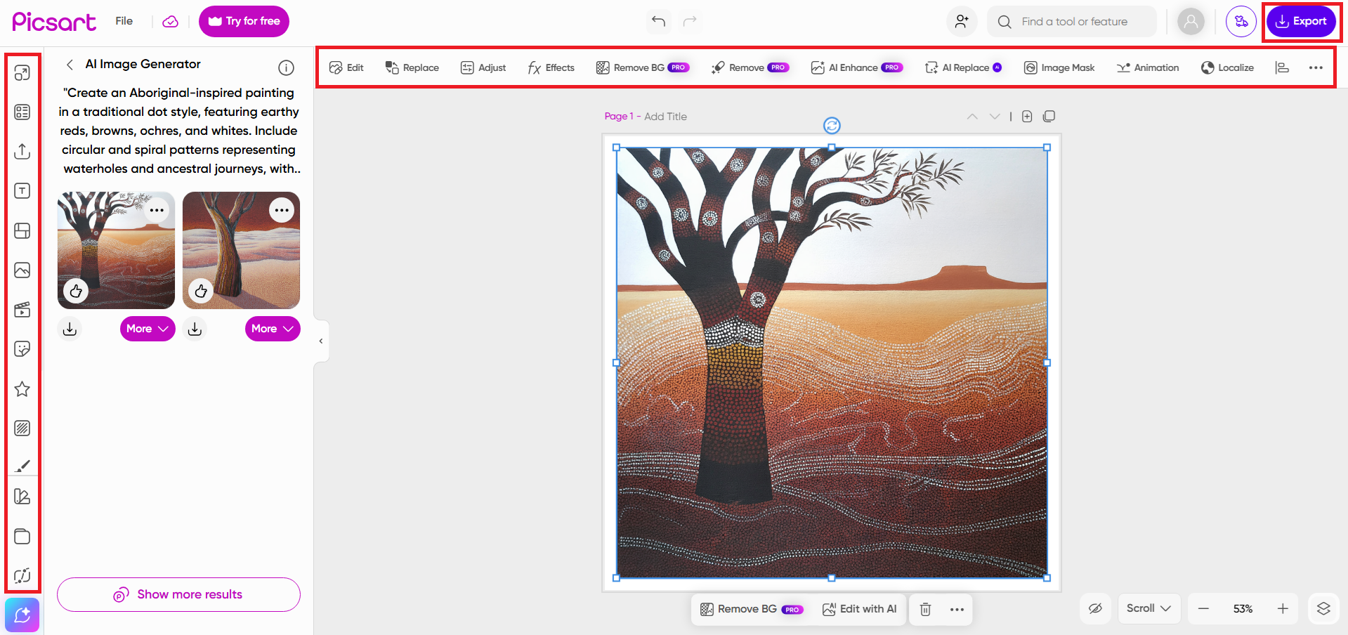 Edita y exporta tu obra de arte