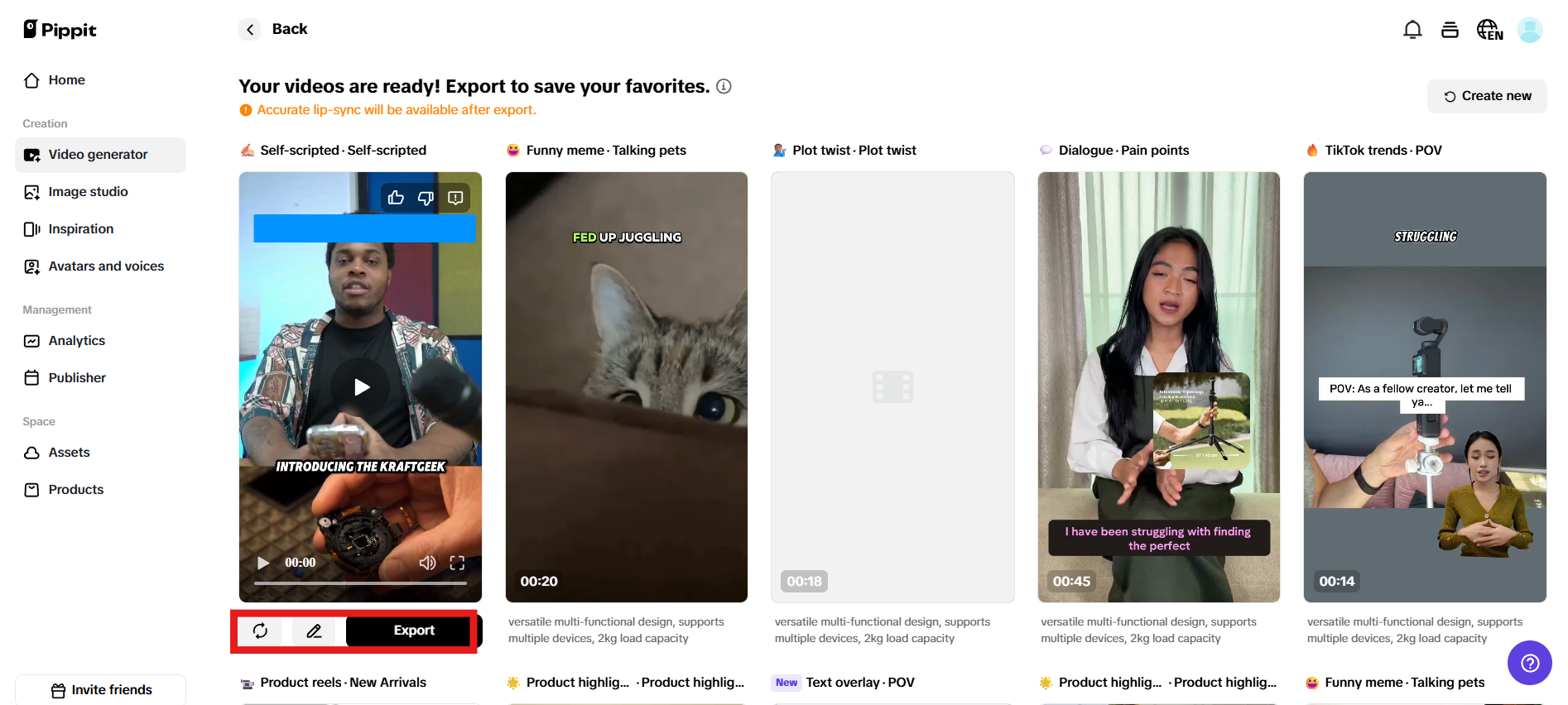 Preview generated videos