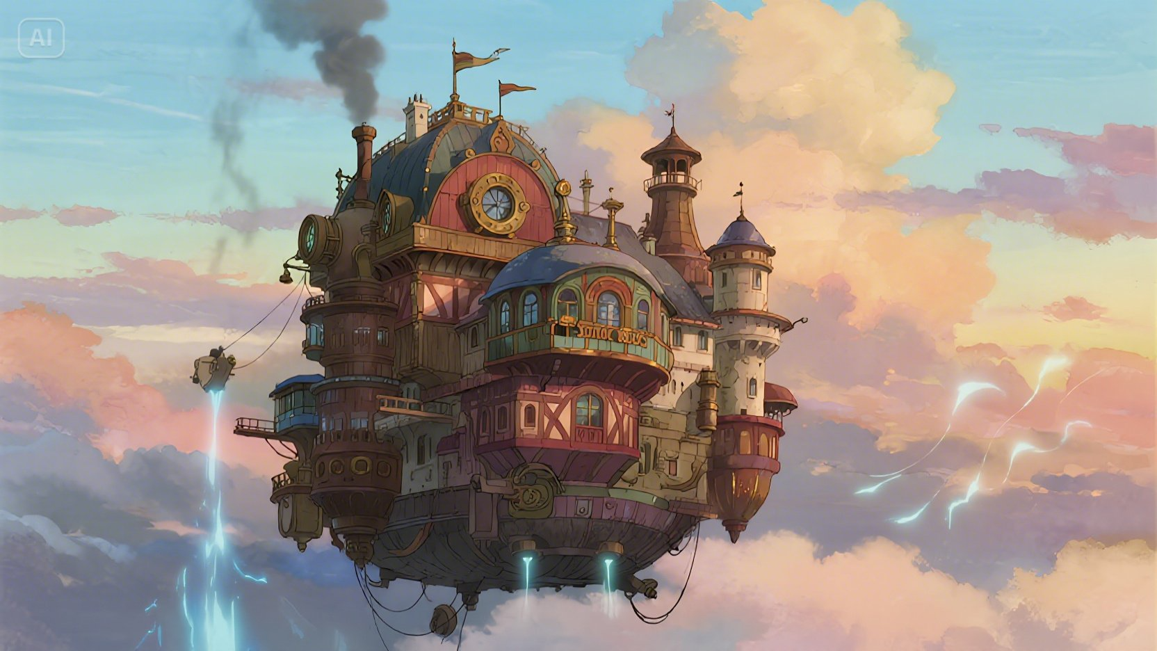 Aventura en el castillo volante: Estilo artístico AI de Studio Ghibli