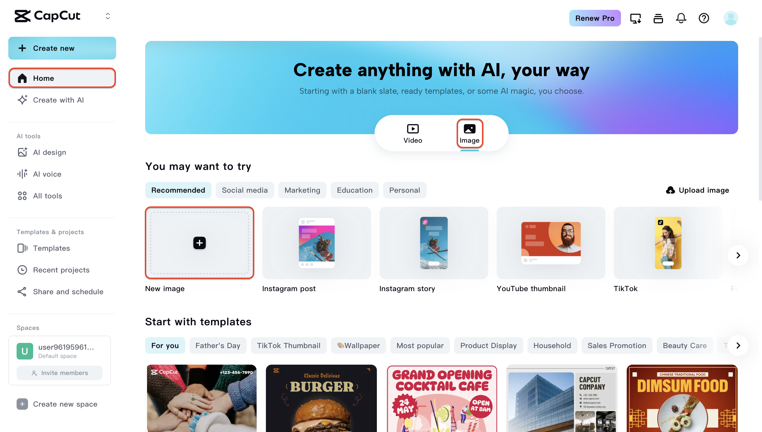 Tap New image under image tab
