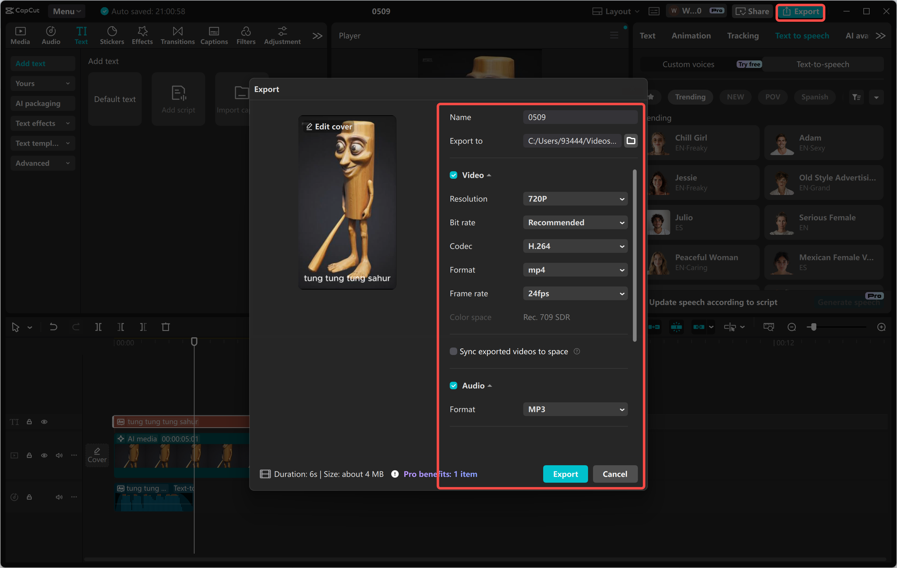 Een video exporteren vanuit de CapCut desktop video-editor