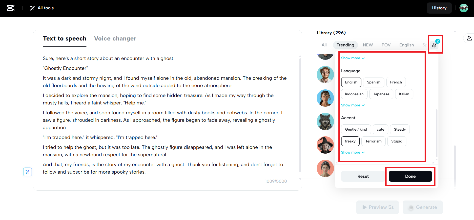 Apply filters to find the perfect voices