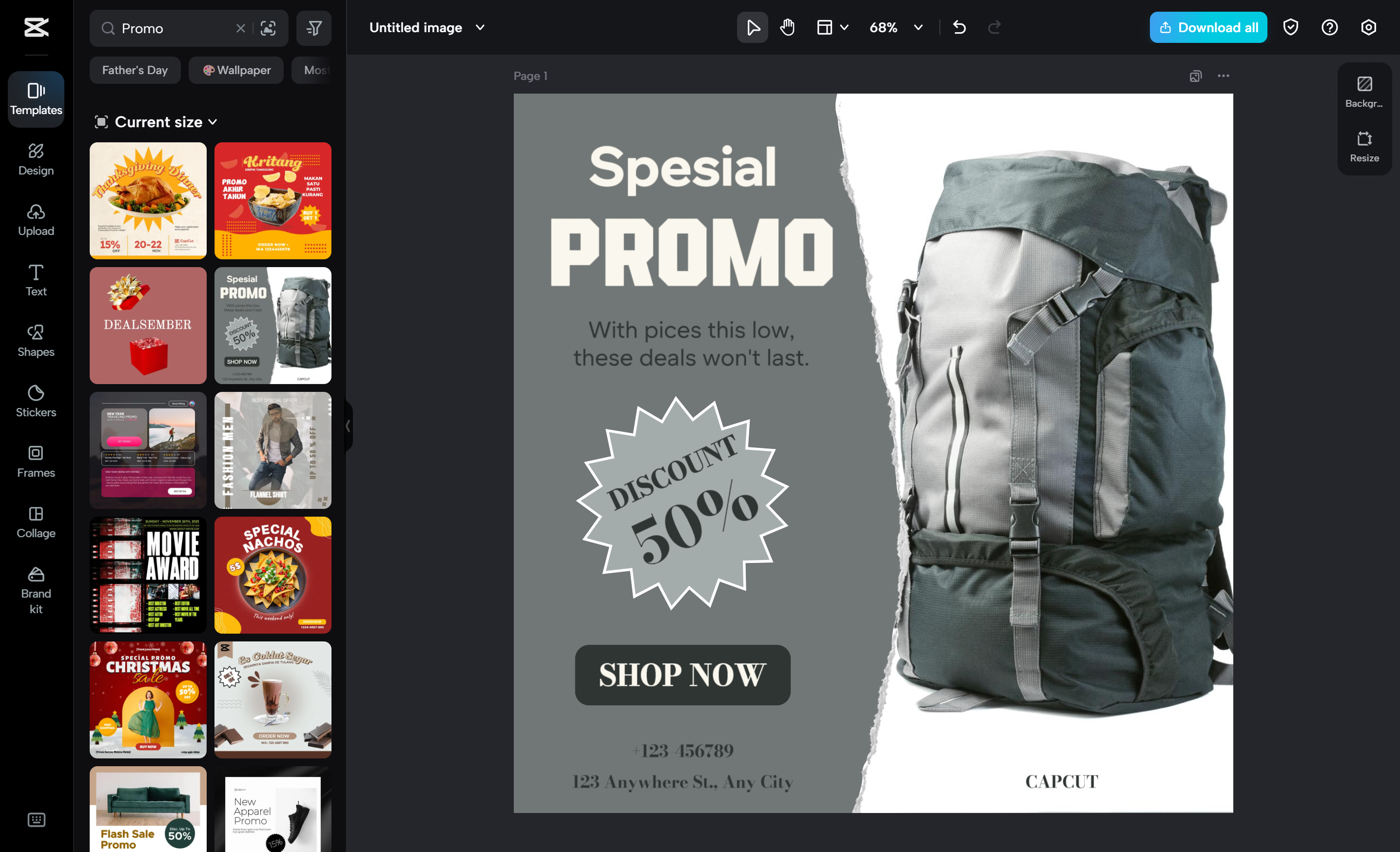 Use "Special Promo Discount Instagram Post" in CapCut.
