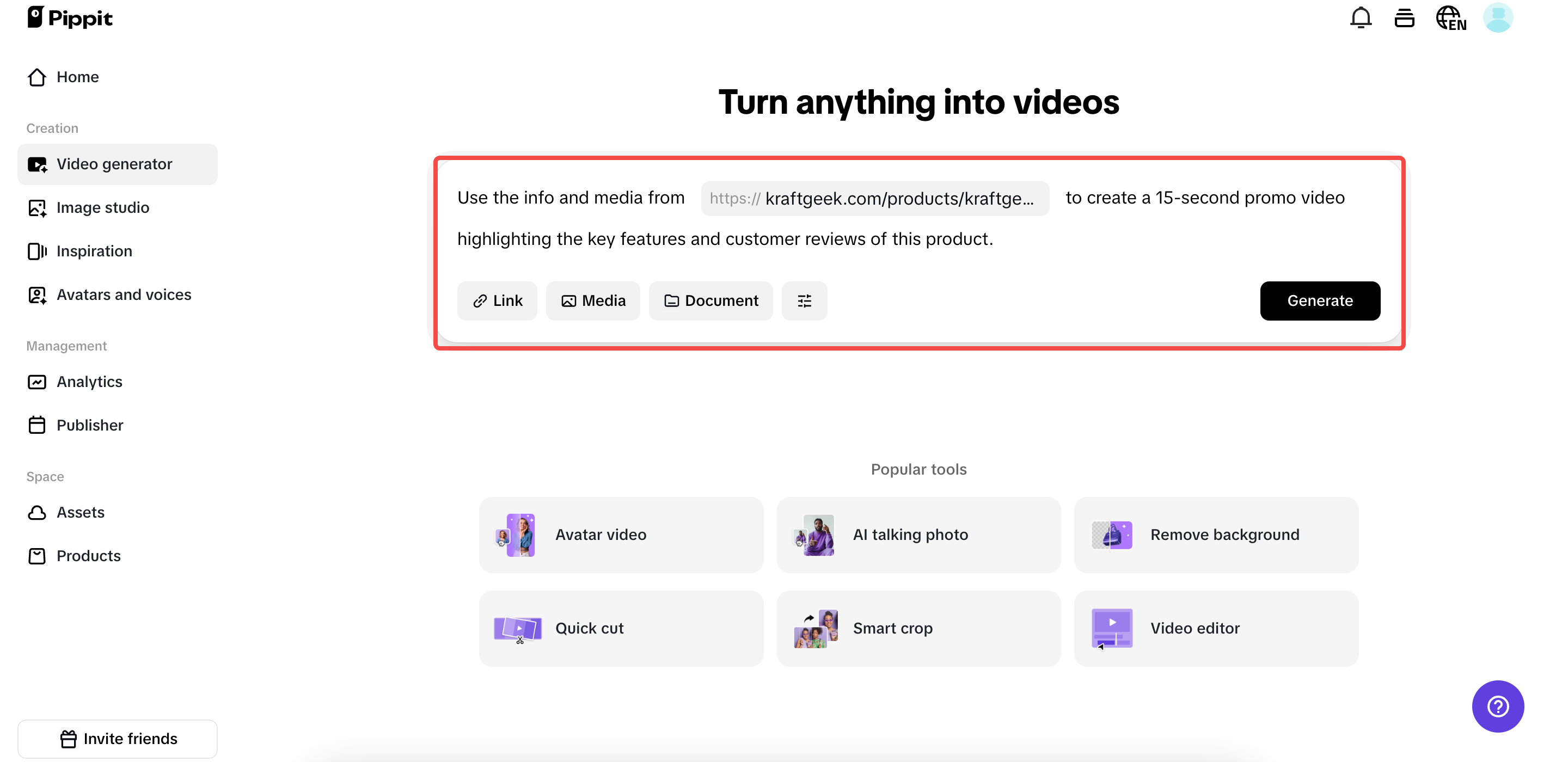Upload product links or media