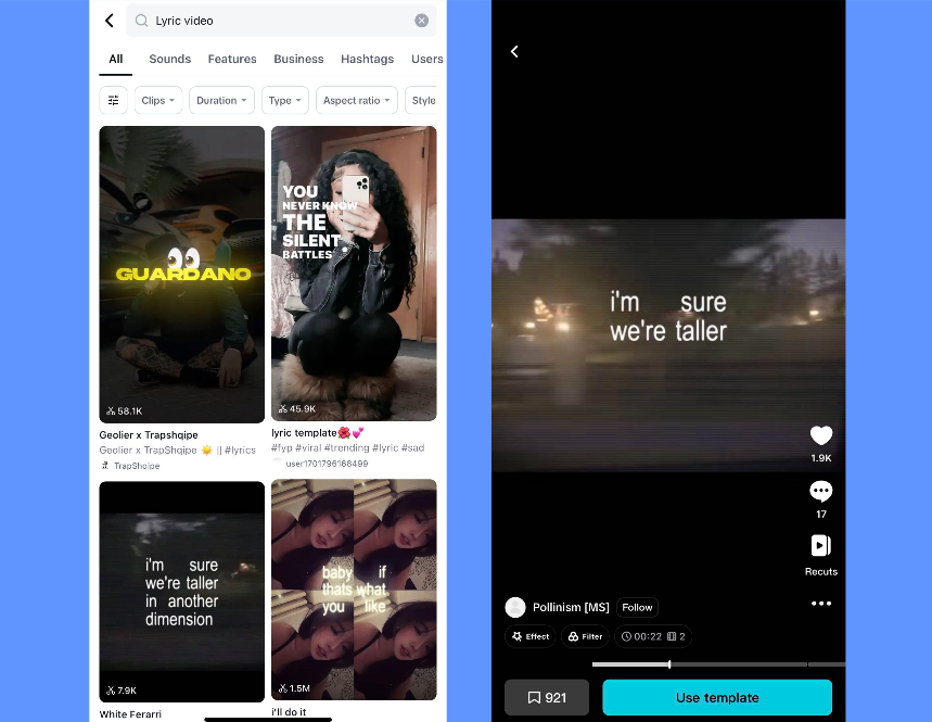 Lyric video templates in CapCut