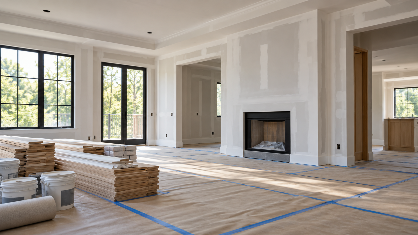 AI renovation video: The Same Conceptual Room During a Clean Mid-renovation