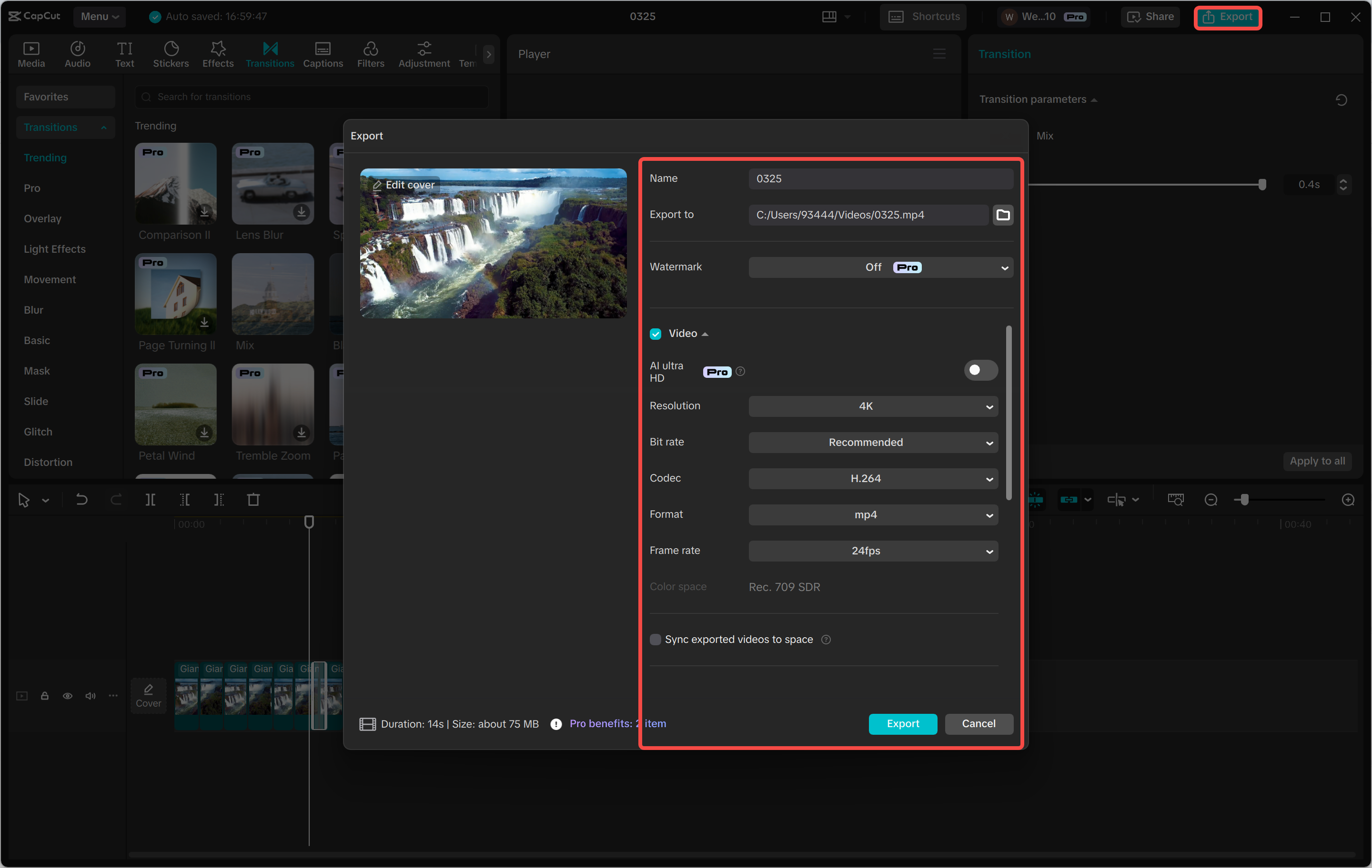 Exporting a video from the CapCut desktop video editor