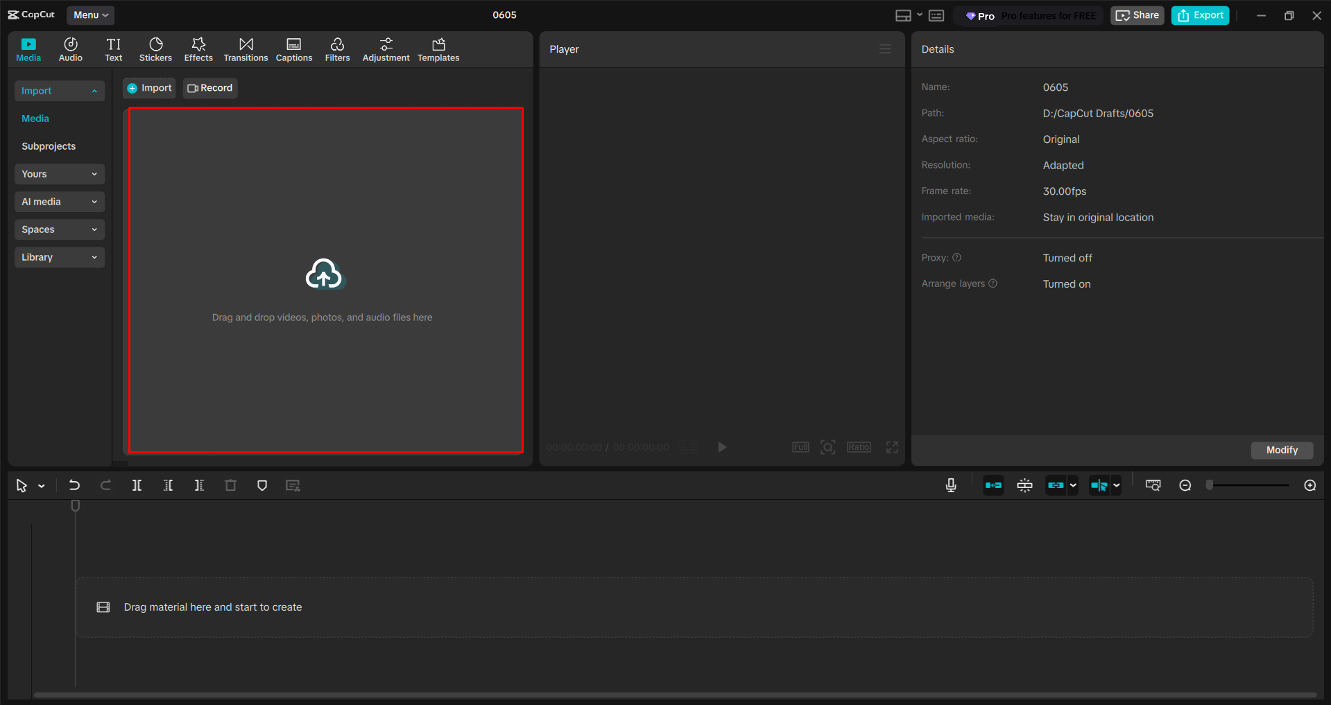Importing a video into the CapCut desktop video editor