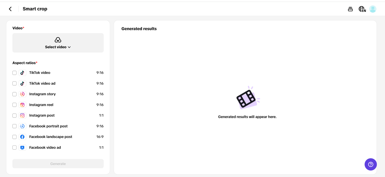 Auto crop feature for multiple platforms