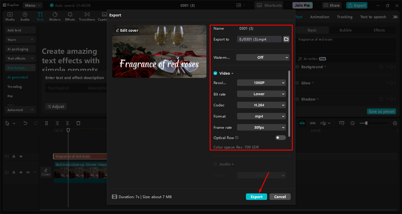 Exporting the video from the CapCut desktop video editor