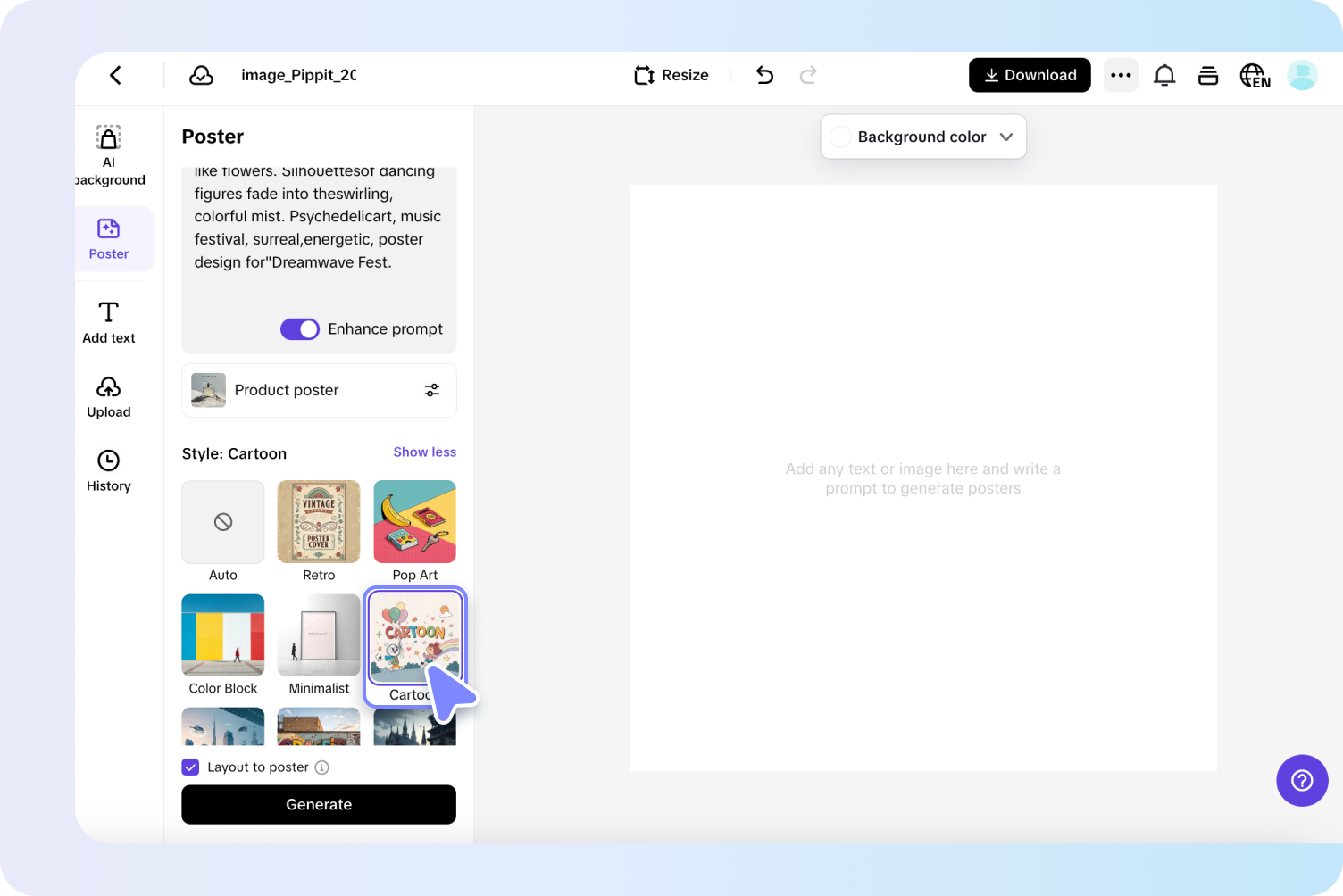 Enter prompts and generate