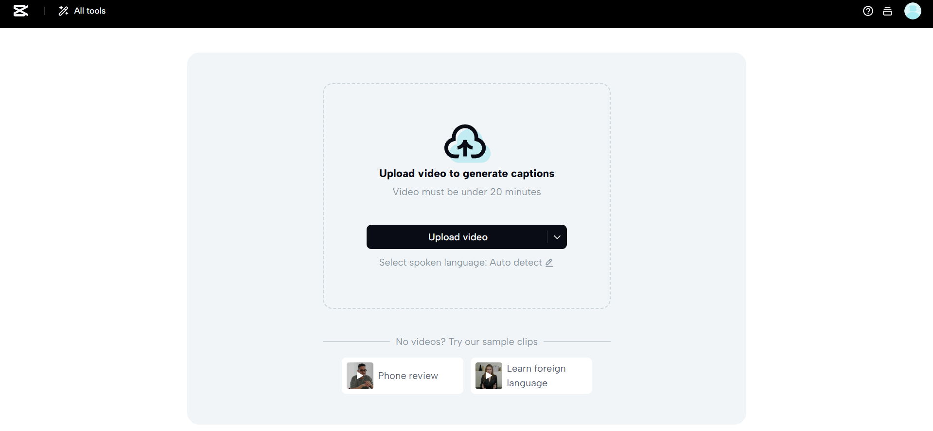 CapCut Web AI caption maker interface