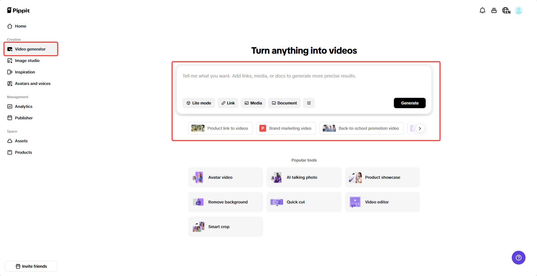 Access the Video generator