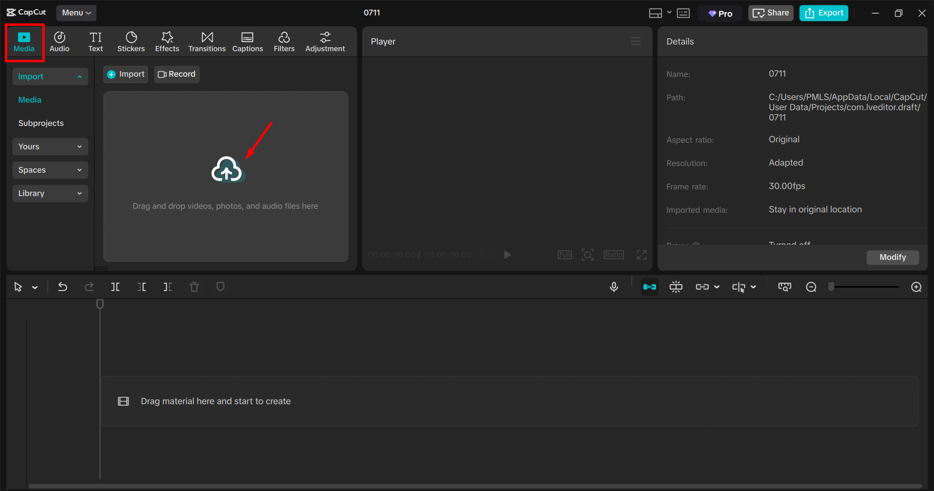 Das Festivalvideo in den CapCut-Desktop-Videoeditor importieren