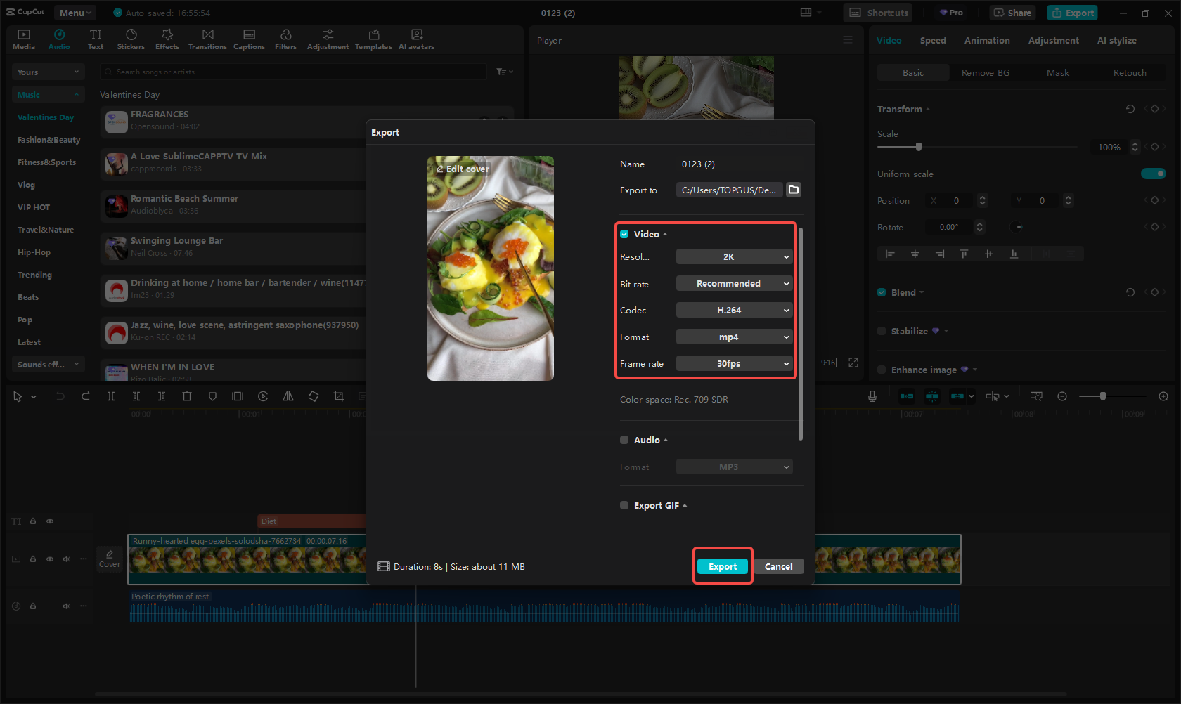 Exporting the Instagram Reel in CapCut