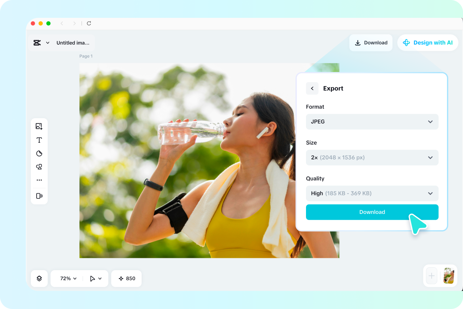 Exporting the final image using CapCut's image flipper