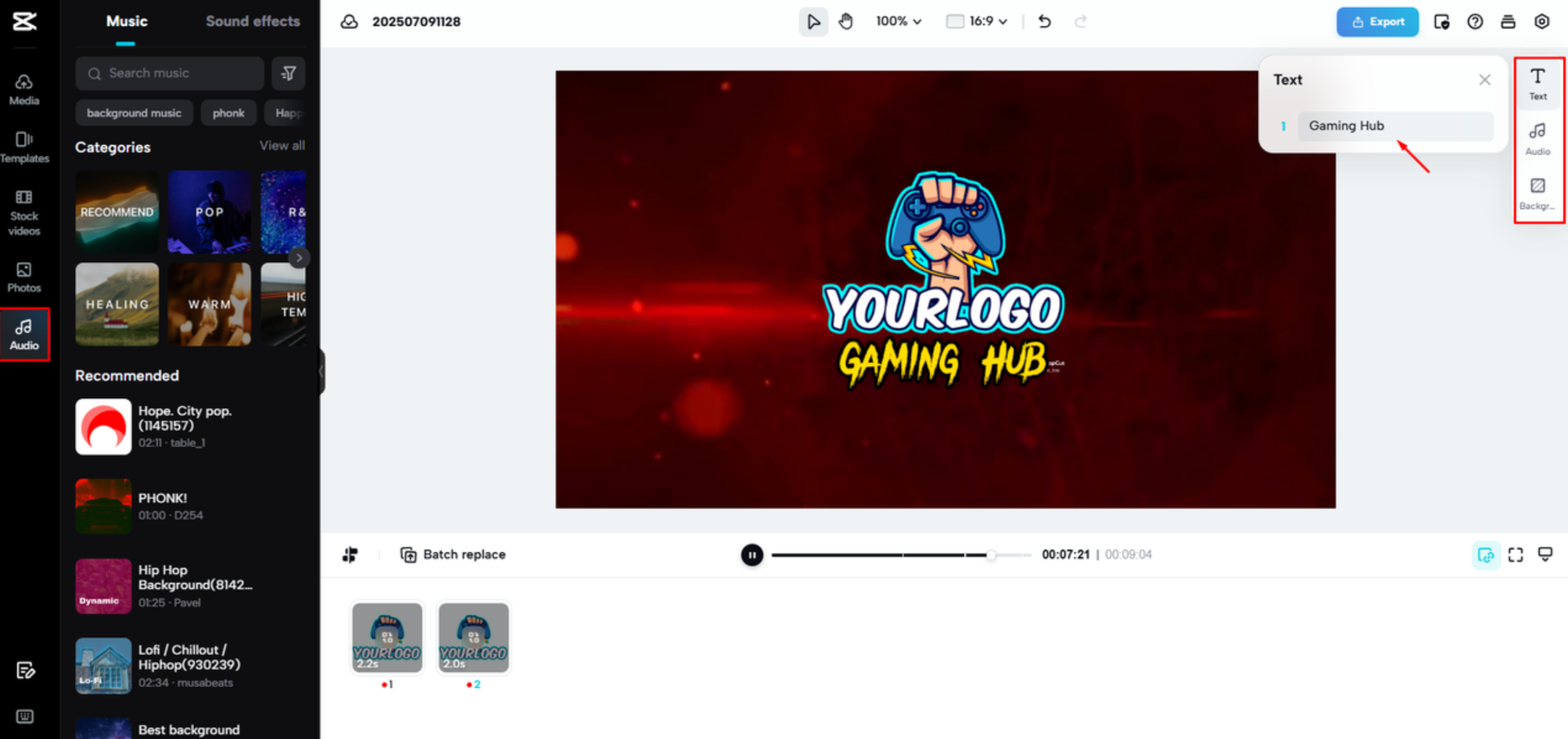 Customizing the gaming intro in CapCut Web