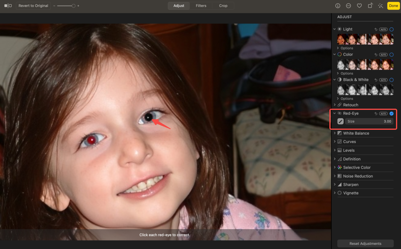Removing red eyes from a photo