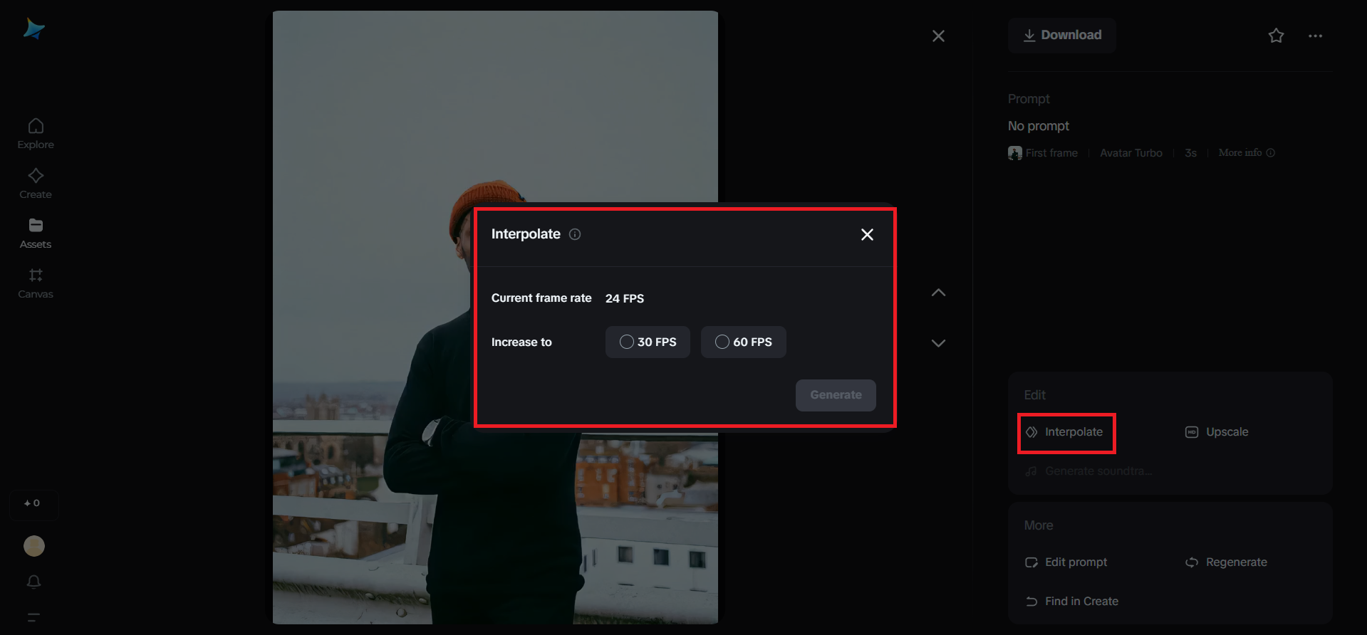 Interpolate feature in Dreamina