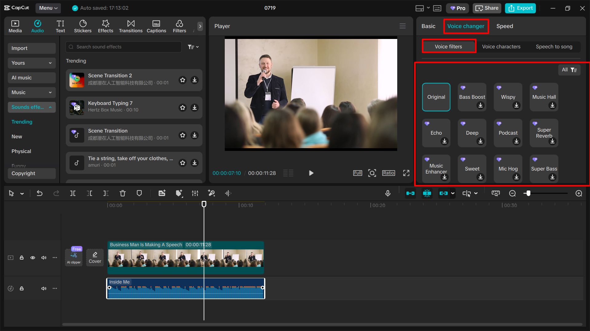 Transforming voice in videos in the CapCut desktop video editor