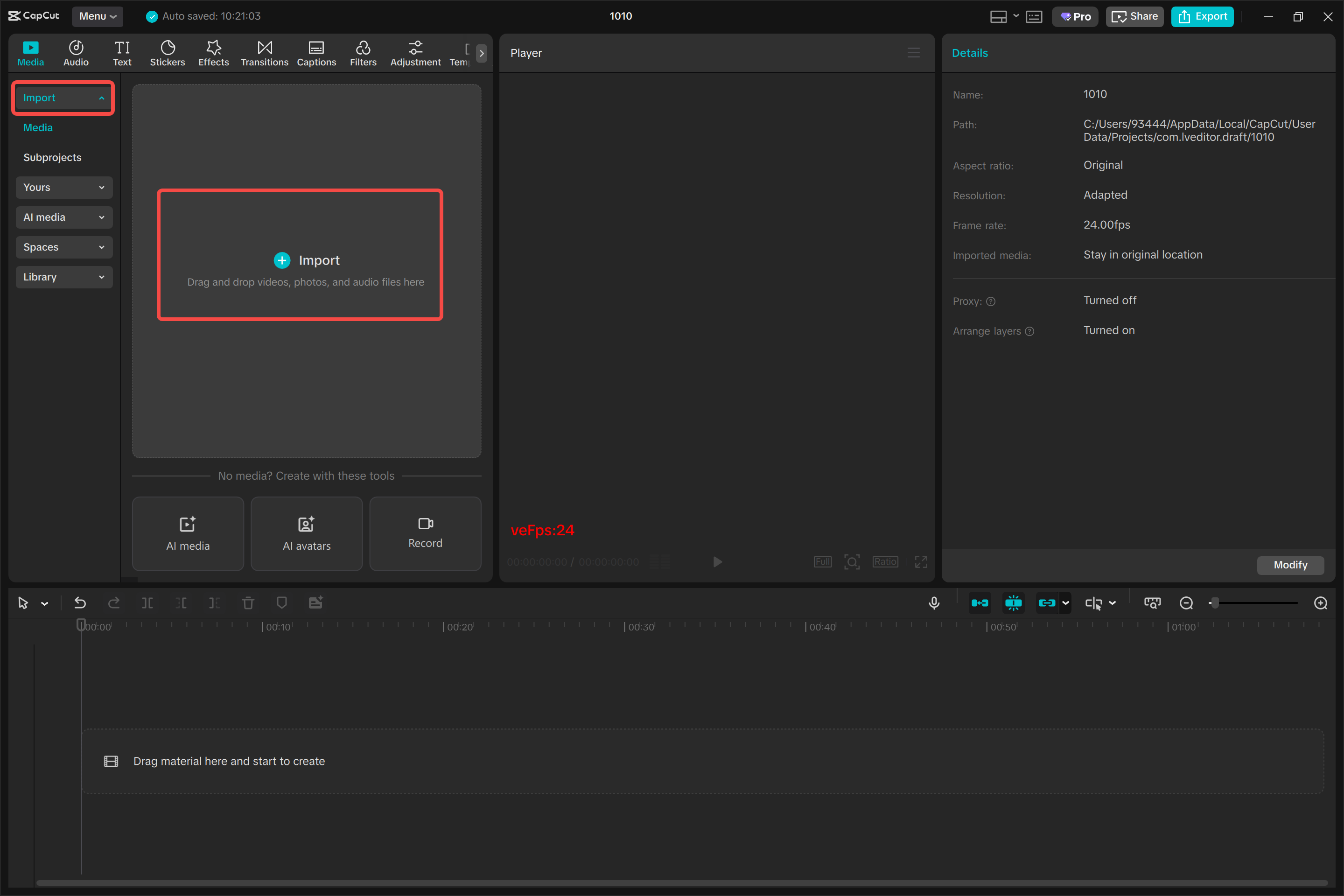 Importing a video into the CapCut desktop video editor