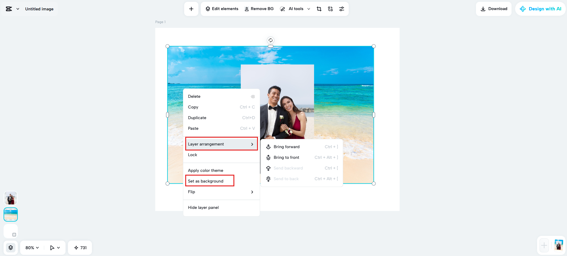 Ordna lager och ange bakgrund