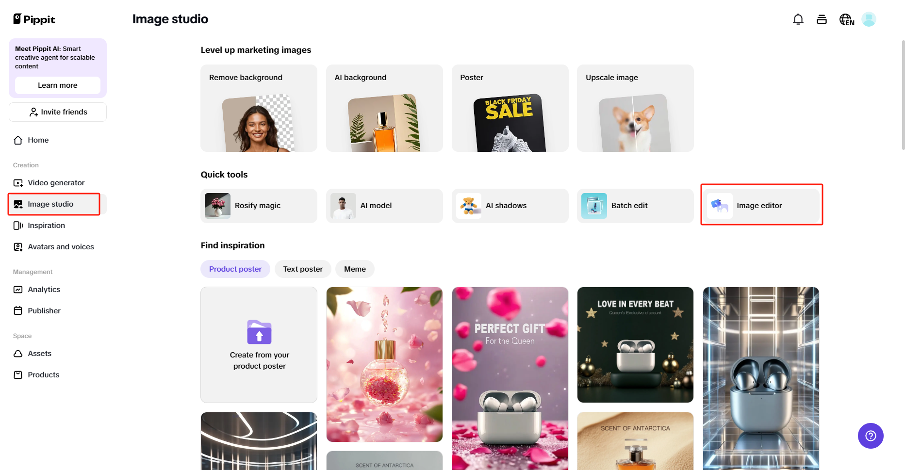 accessing Pippit image editor