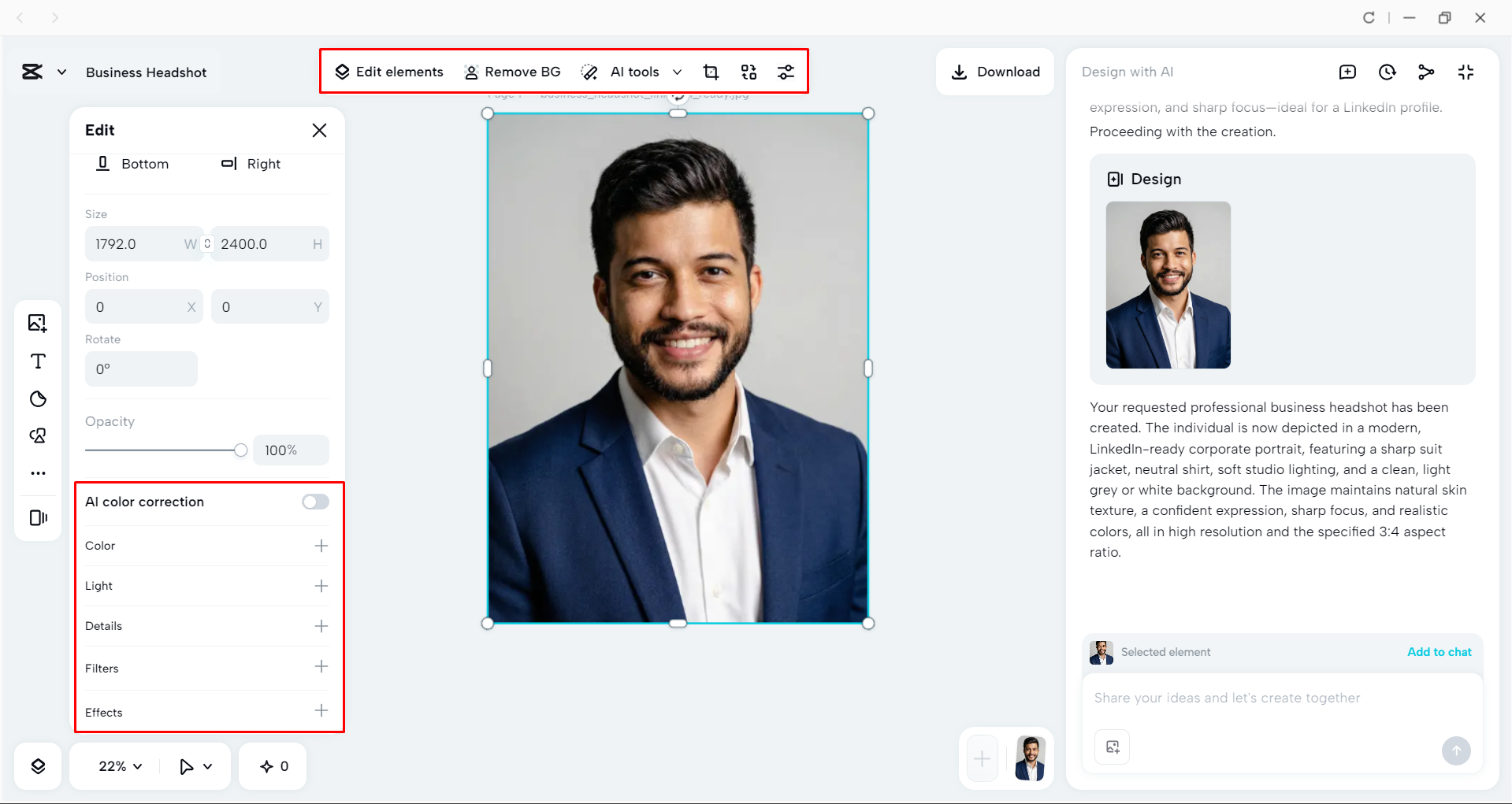 Generating a professional headshot with the CapCut desktop video editor