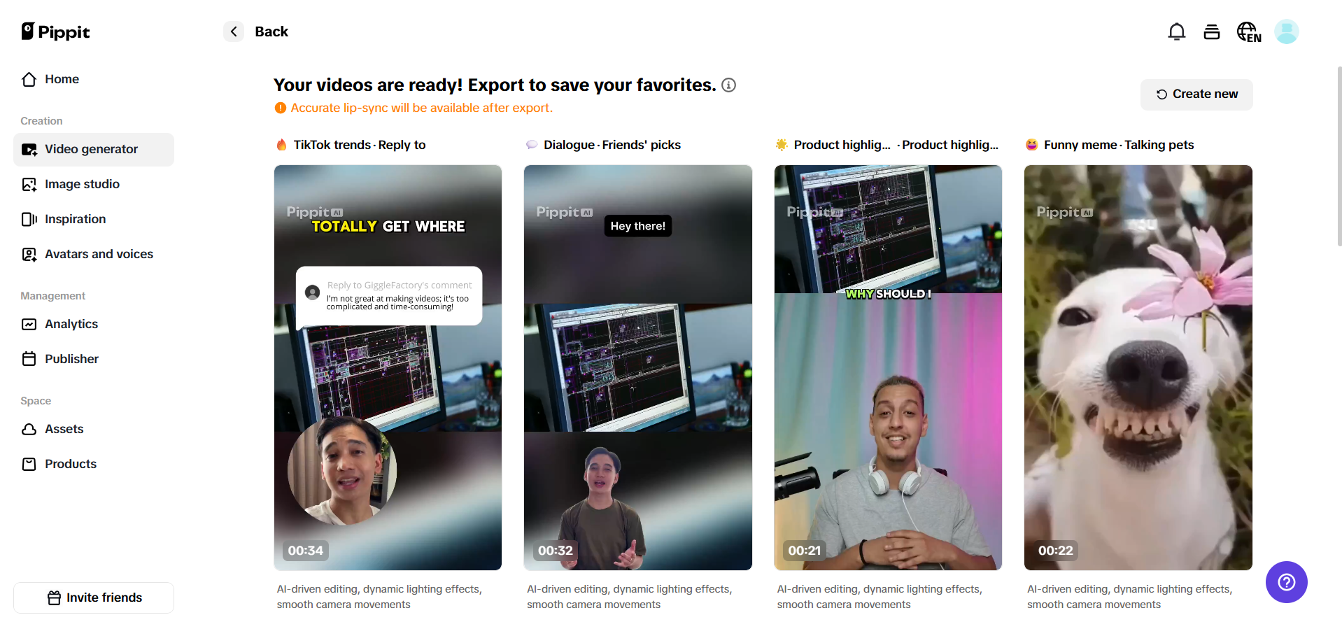 Select your preferred  generated video