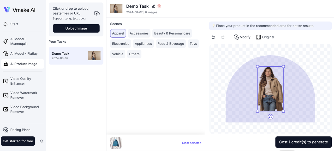 Vmake AI ตัวเปลี่ยนพื้นหลังรูปภาพ