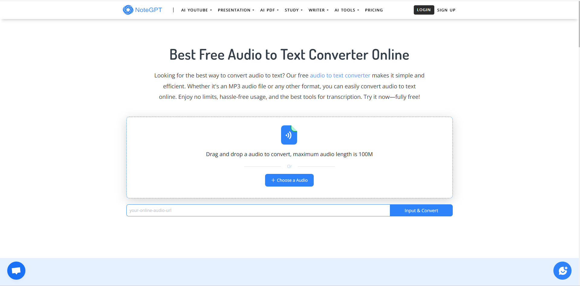 Interface of NoteGPT - an ideal tool to convert audio to text online for free