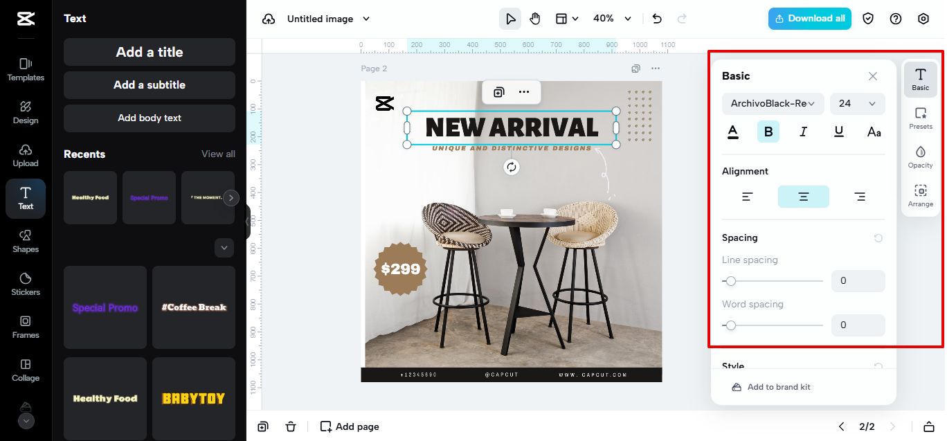 Font customization options in CapCut Web