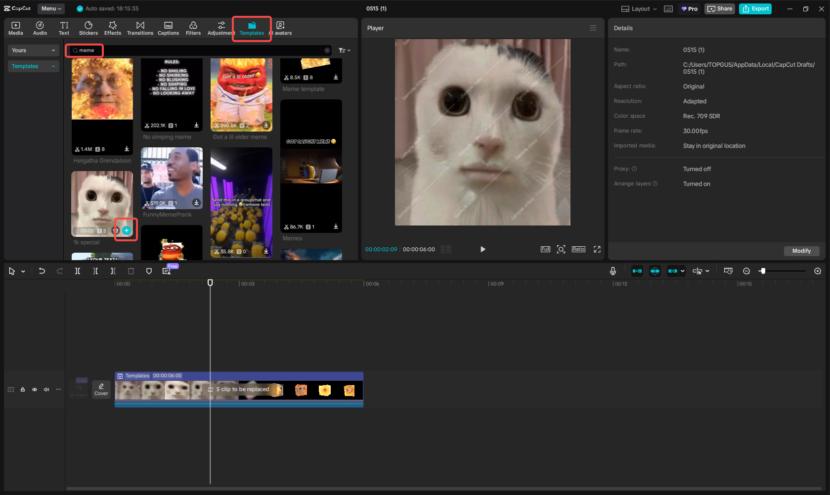 Search for meme templates