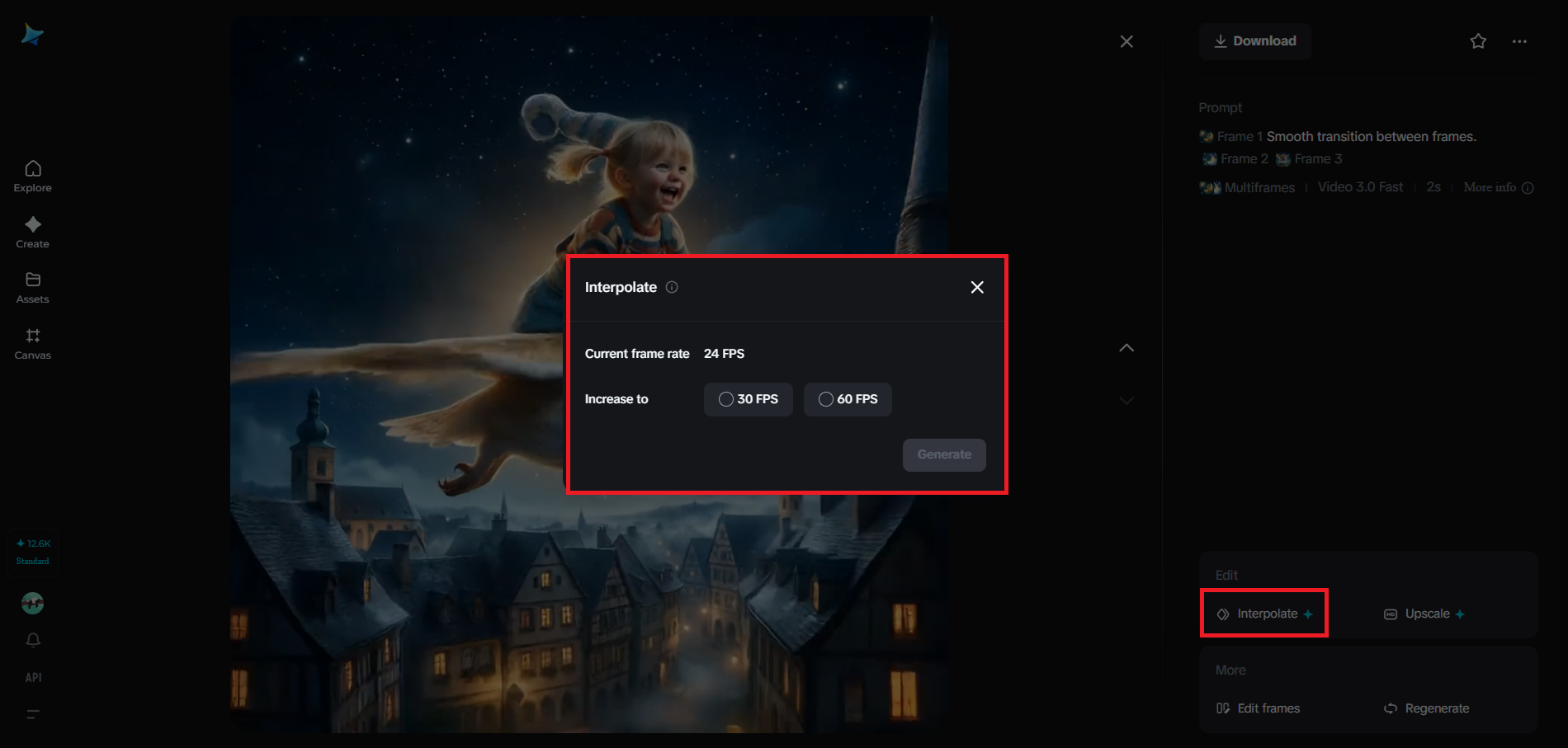 Interpolation feature in Dreamina