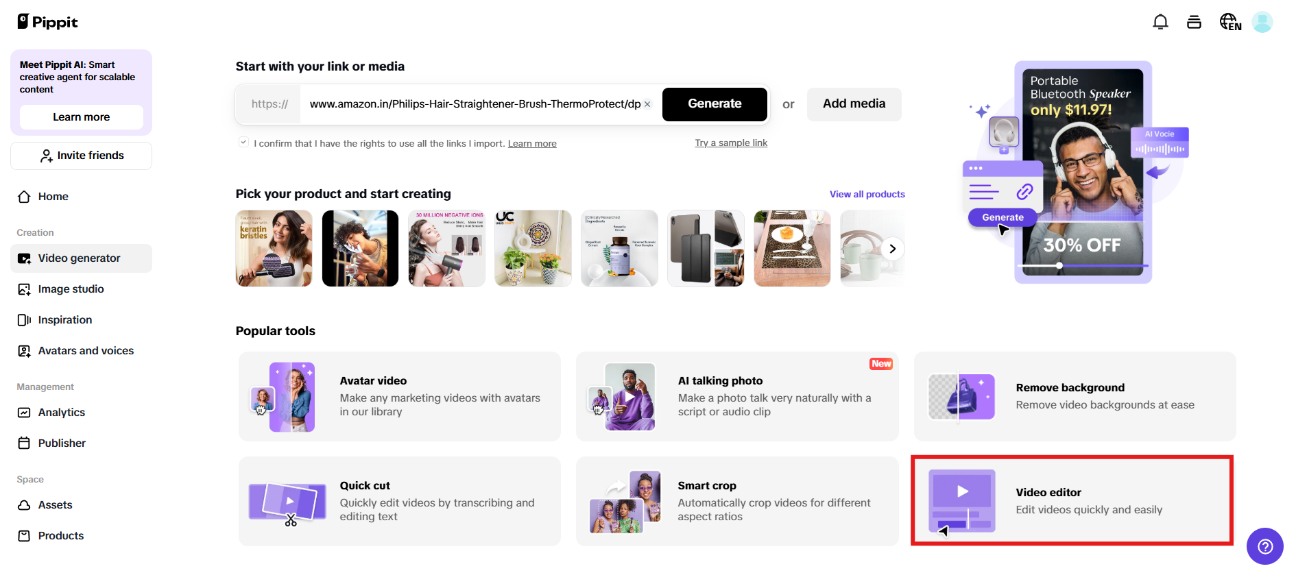 Acesse o Editor de vídeo para começar do zero