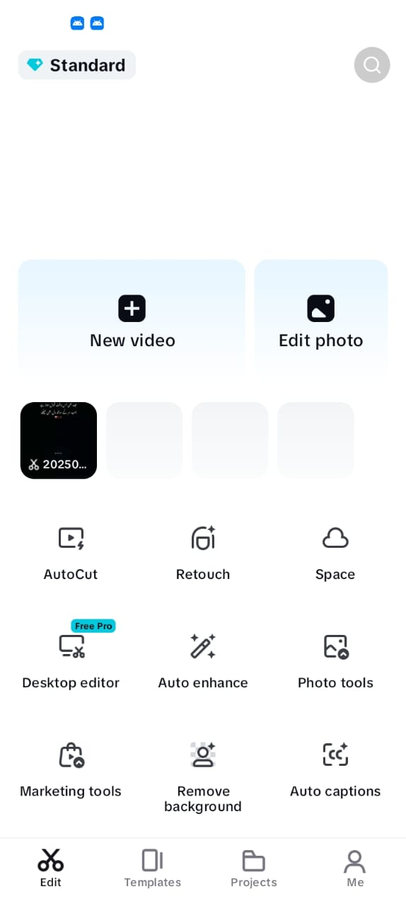 Importing video in the CapCut mobile