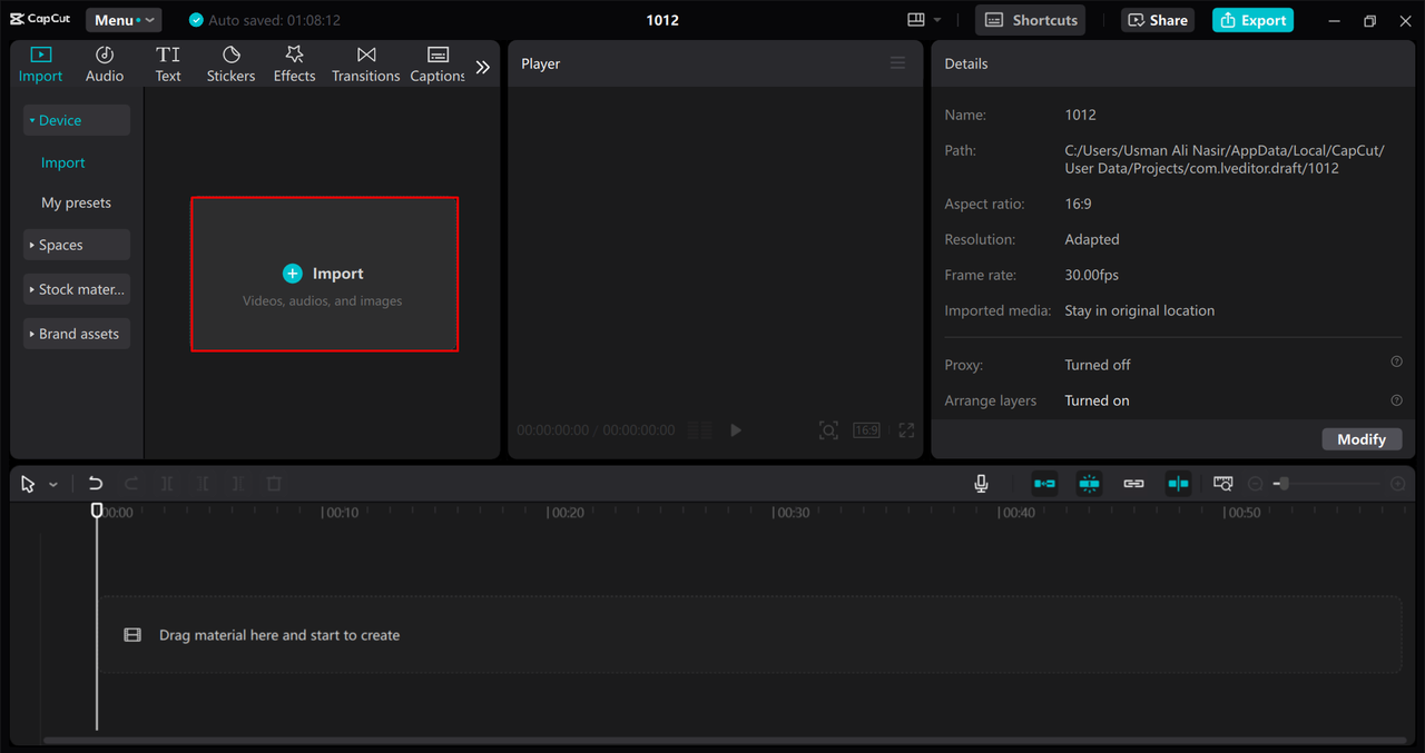 Uploading images to the CapCut desktop video editor