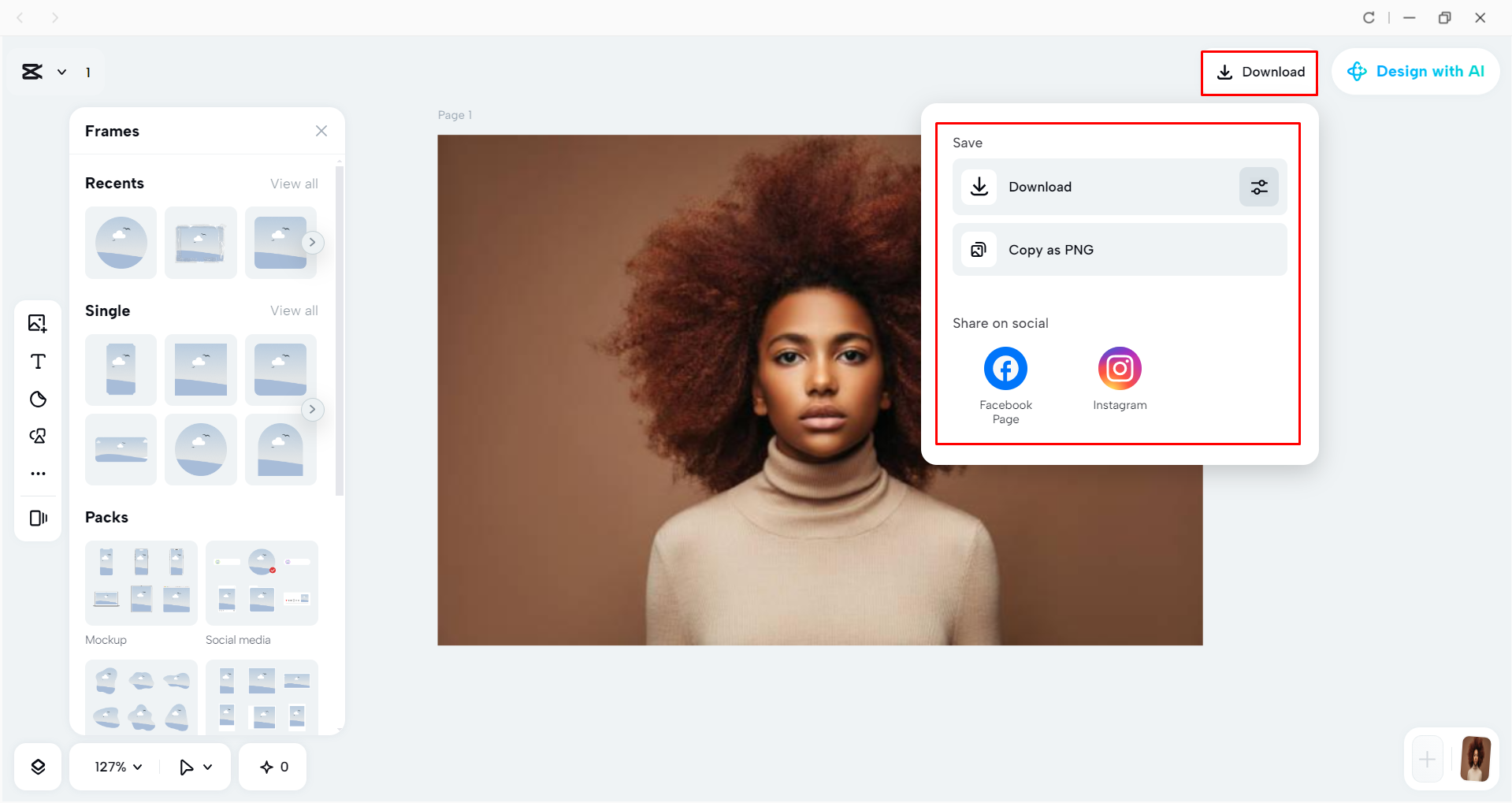 Downloading the image from the CapCut desktop video editor