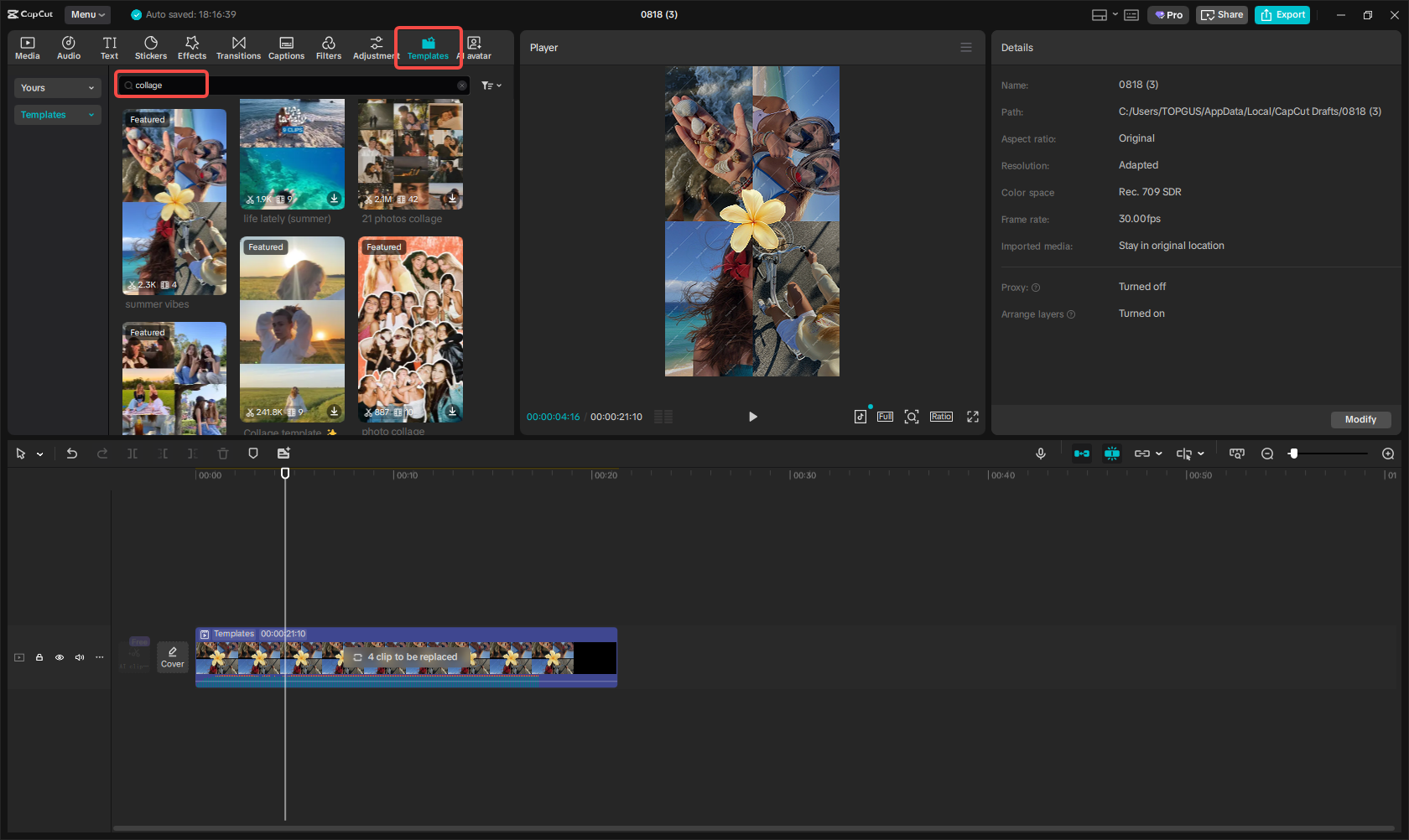Select a collage video template