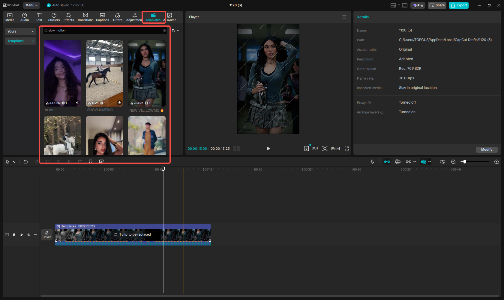 Apply a slow-motion video template in CapCut