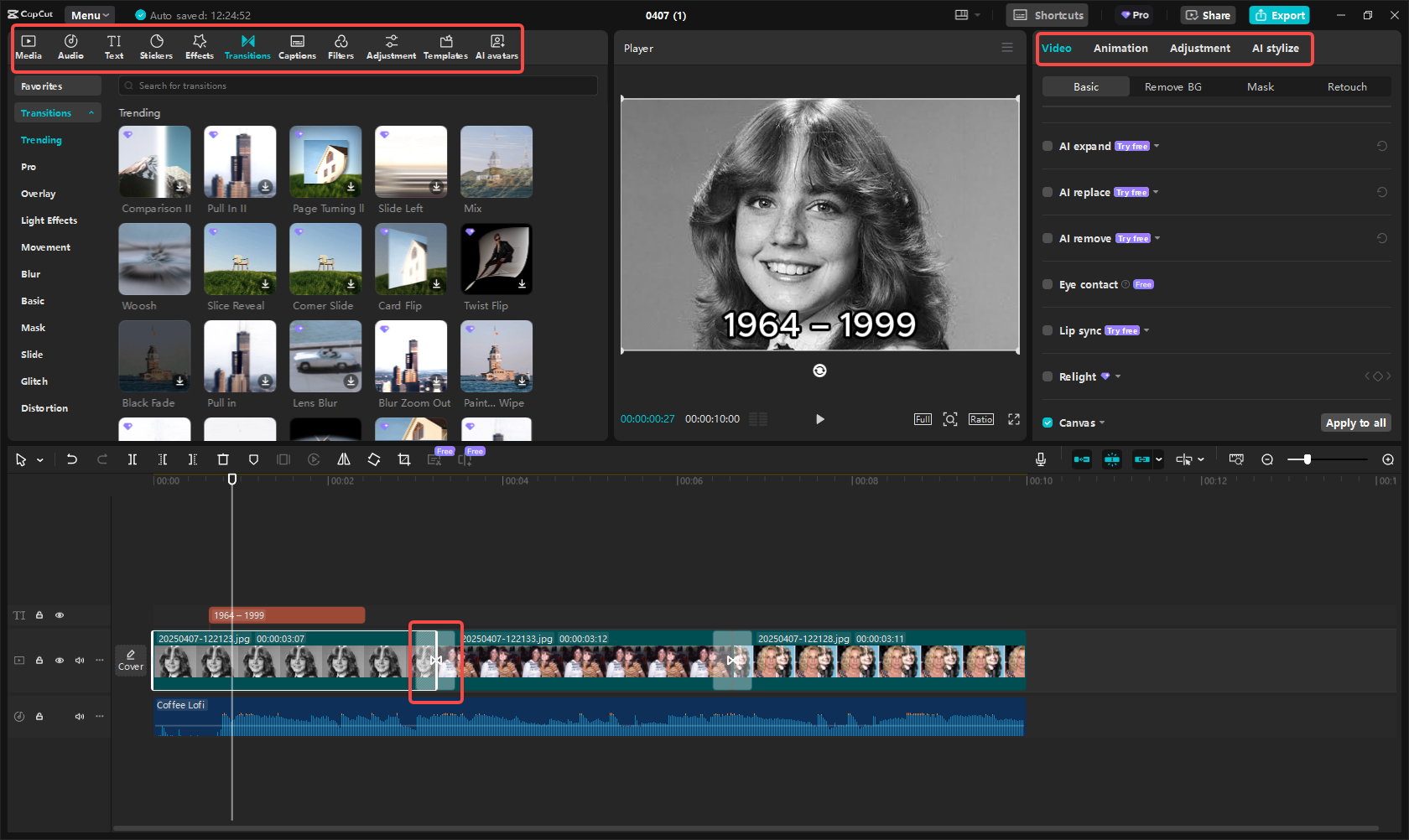 Montage du diaporama funéraire dans CapCut