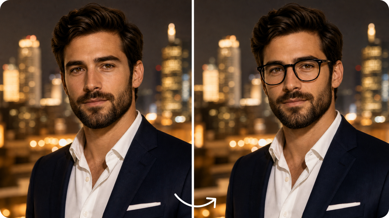 Try on any frames and see them on your face with image-to-image