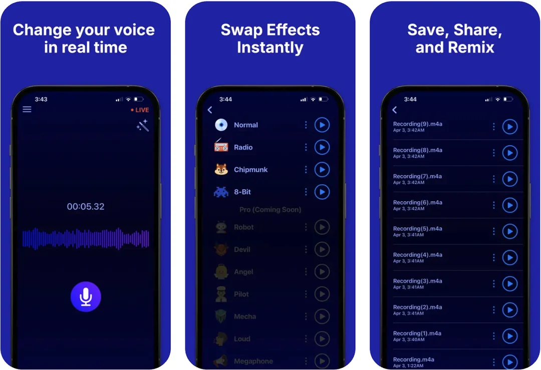 Interface of Live Voice Changer - an easy-to-use app call voice changer