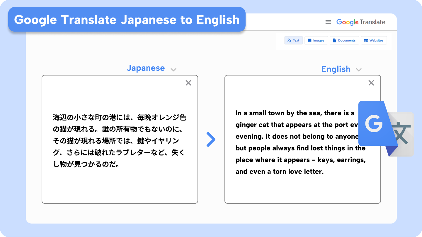 Google translate japanese to english