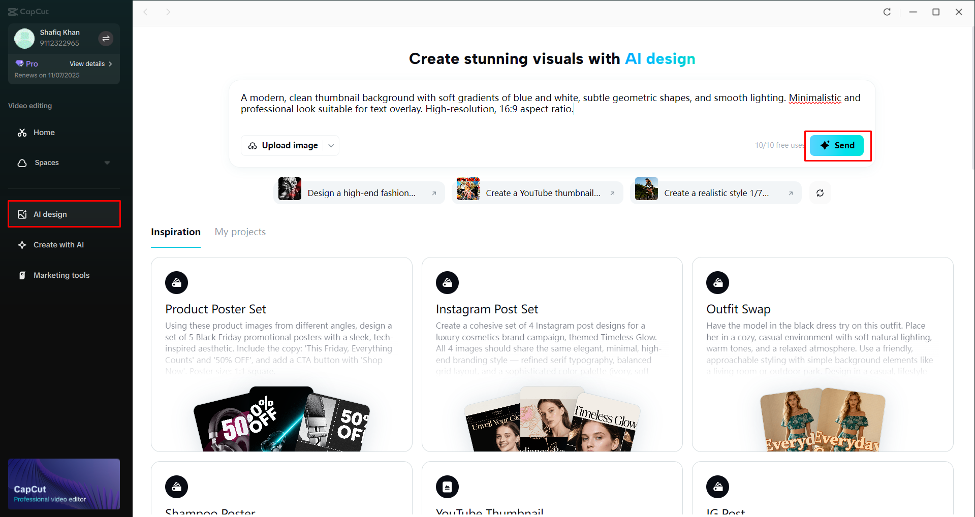Accessing the AI Design tool in the CapCut desktop video editor