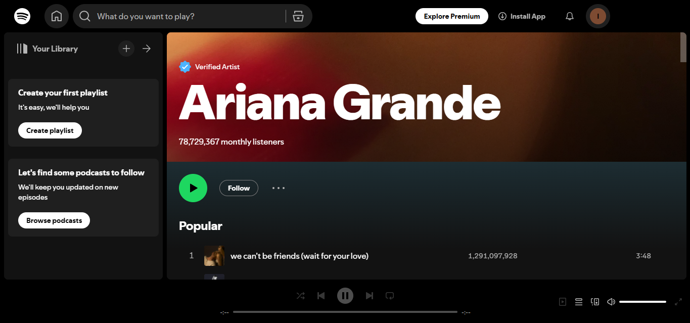 Ariana Grande - Spotify in pop에서 가장 많이 팔로우하는 사람