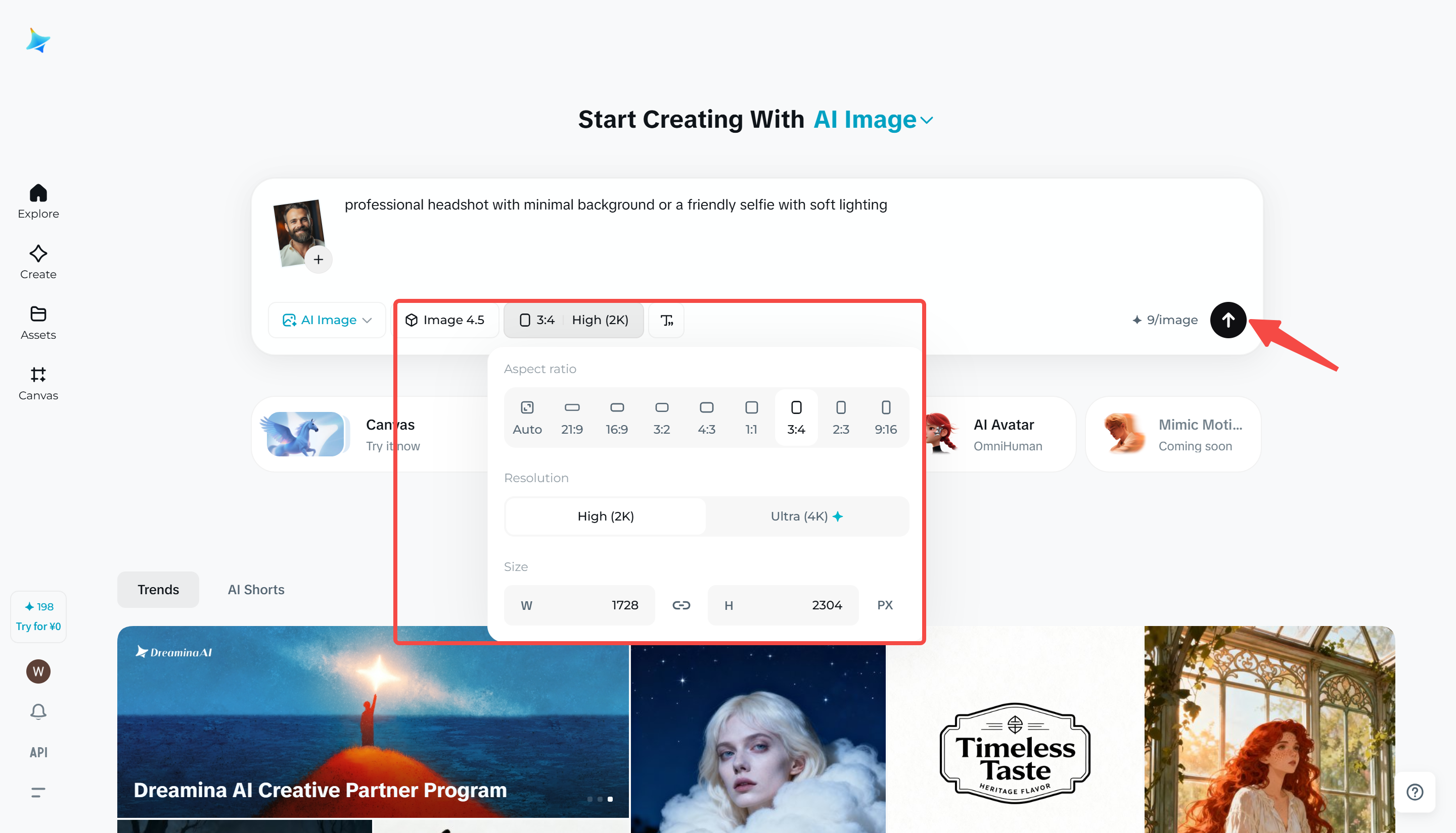 Generate a centered WhatsApp profile picture using Dreamina